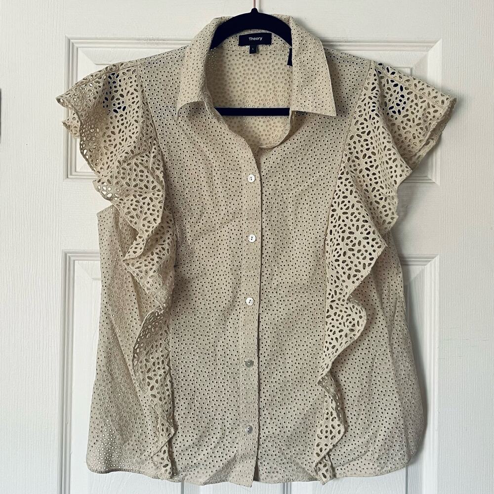 Theory Eyelet Button-Front Top - Size L - image 1